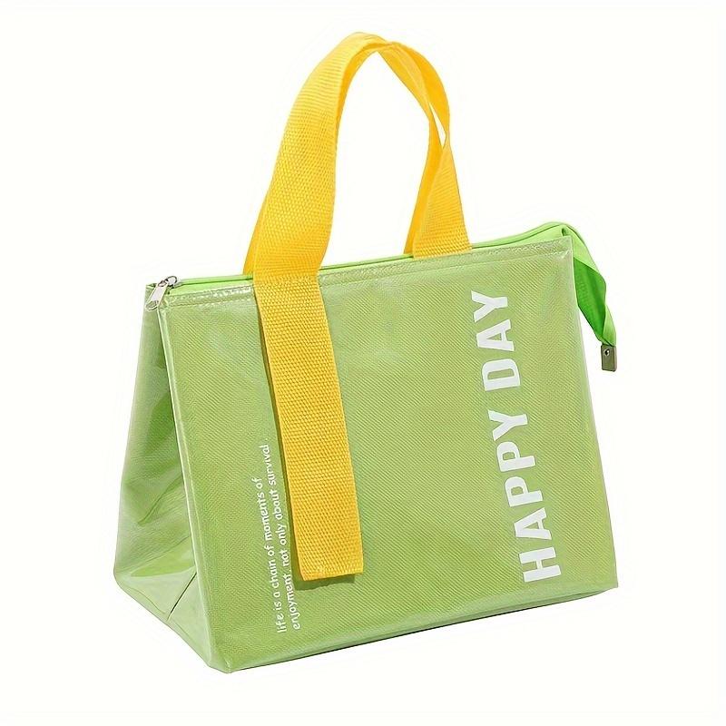 1pc Insulated Lunch Bag,PET Material,Square Shape,Large Capacity Portable Bento Box Carrier with Thermal Ware, with Hand Wash Operation Instruction