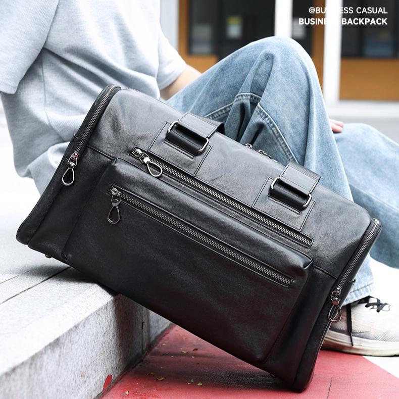 Bolso de hombre de moda para viajes de negocios, ligero, de piel de vaca, bolso de viaje, tendencia, ocio, bolso de cuero genuino de gran capacidad.