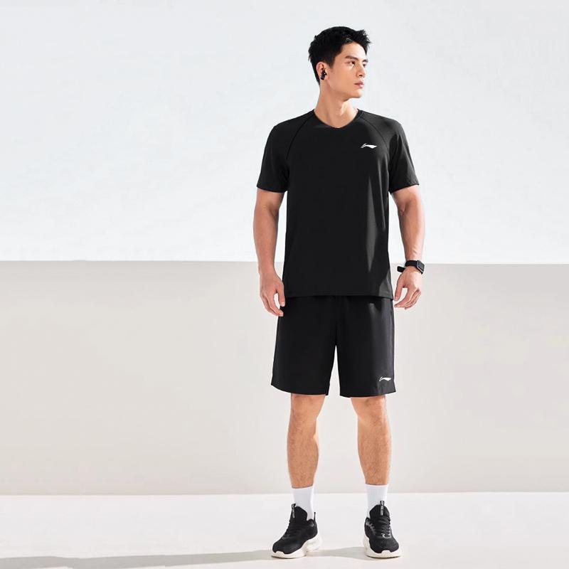 Li Ning Table Tennis Series Lightweight Breathable Short Sleeve Simple Logo Print Shorts Comfortable Versatile Casual Sports Suit Men Suit AATV055-1