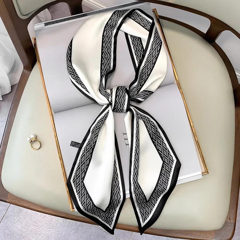 Vintage Horse Print Long Hair Band Ribbon For Women Silk Hair Accessories Trend Girl Bow Scarf Headband Hair Tie
