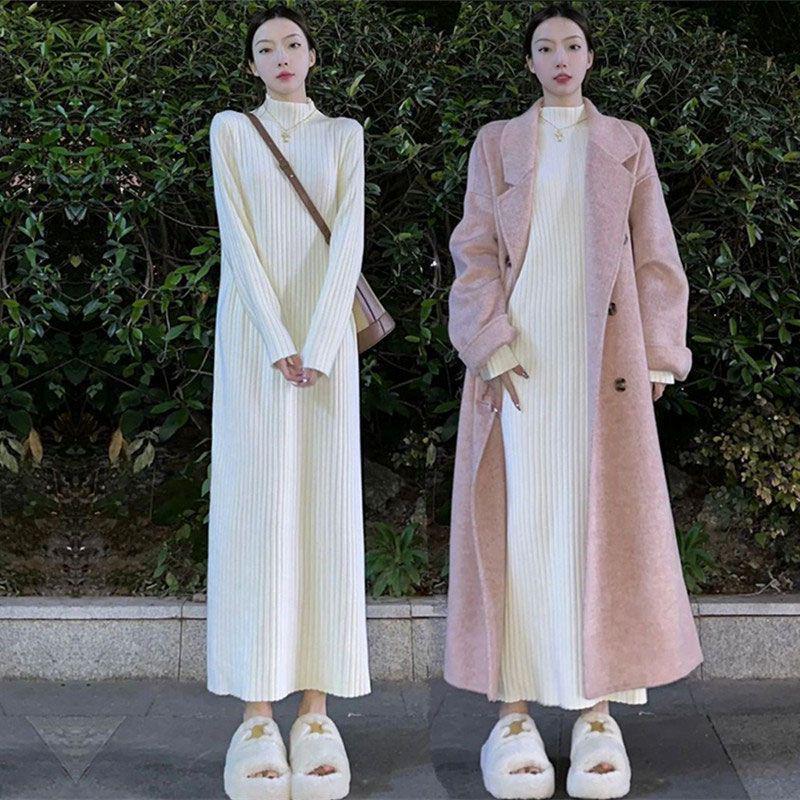 

Autumn Winter Over-the-Knee Long Knitted Dress: Slimming and Thickened XL for 115-125 lbs