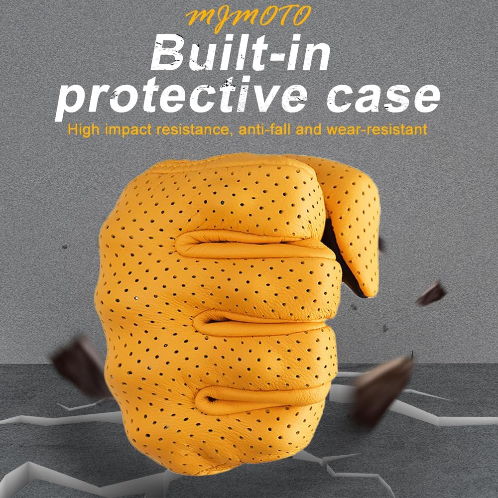 Yellow Classic Goat Leather Motorcycle Gloves With Hole Summer Cycling Bicycle Riding Gloves For Motorcyclist Protective Gloves