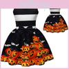 Smiling Pumpkin Print Girl Dress With Ruffle Aline For Toddlers
