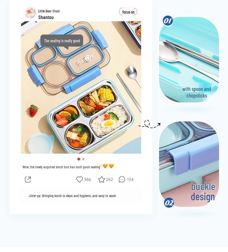 4-Compartment Stainless Steel Lunch Box with Portable Insulated Soup Cup, Microwaveable Bento Box for Office Workers.