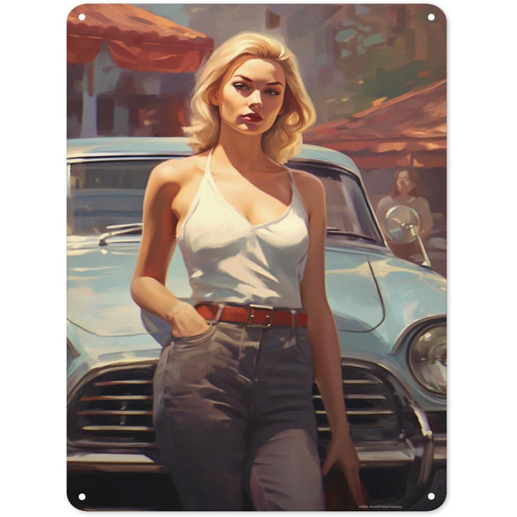 

Pinup Car Girls Metal Tin Signs Plaque Wall Decoration Vintage Art Posters Iron Painting for Man Cave Home Cafe Garden Club B 20x30cm