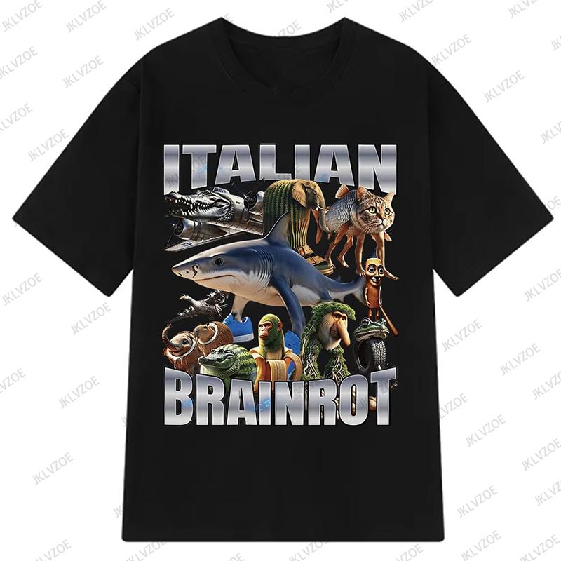 Summer Italian Brainrot Tralalero Tralala Tung Tung Tung Sahur Bombardiro Crocodilo Funny Meme Men T-shirt Loose Kids/Adult Tops