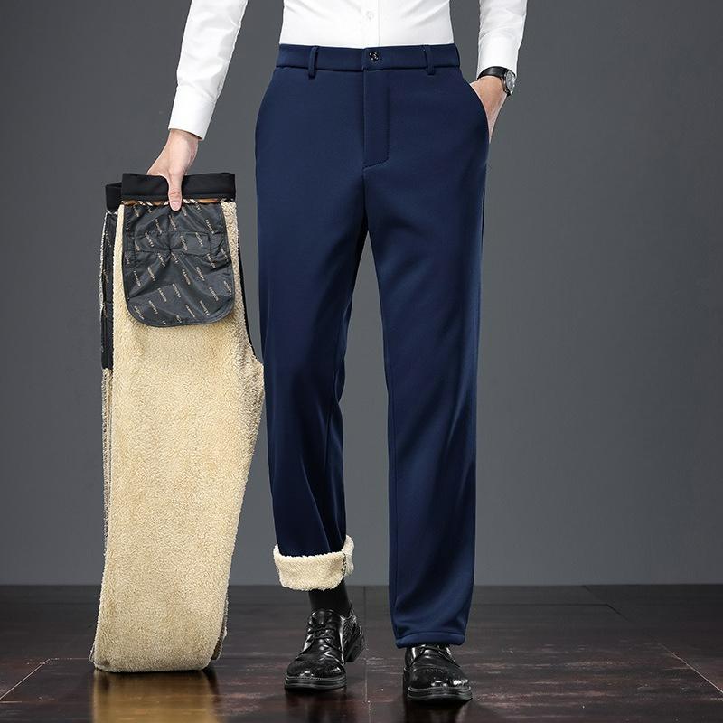 Winter Plus Velvet Pants Men's Business Thickened Pants Middle-aged and Elderly Warm Casual Pants