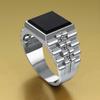 Vintage Silver Color Men's Rings Square Inlaid with Black Stone Personalized Creativity Party Flip Cover Rings Jewelry