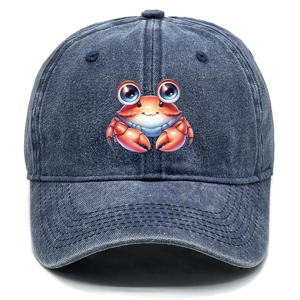 Crab Print Adjustable Sun Hat, Animal Sports Hat Sporting Vintage-Inspired Breathable Slouchy Snapback Baseball Cap
