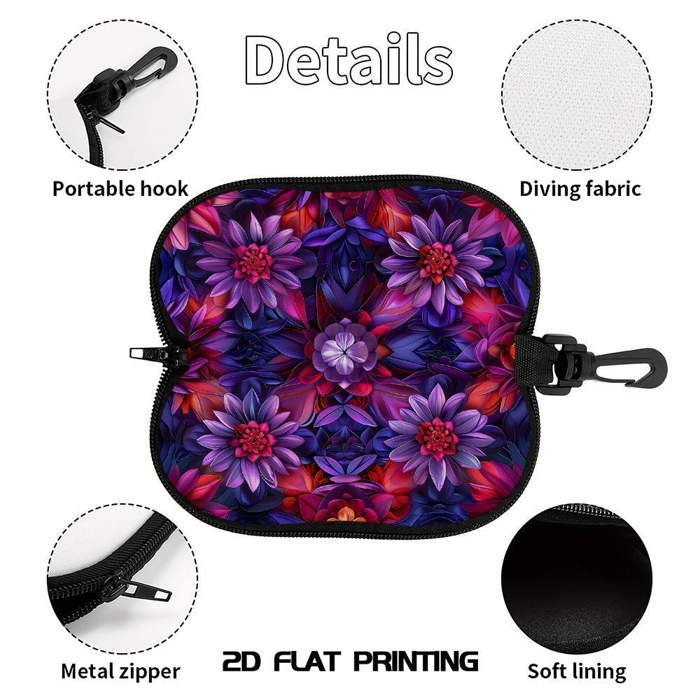 2D-Floral Pattern Protective Sunglasses Case, Vibrant Purple Petal Eyeglasses Storage Pouch, Lightweight Zipper Eyewear Container for Travel Women Gif