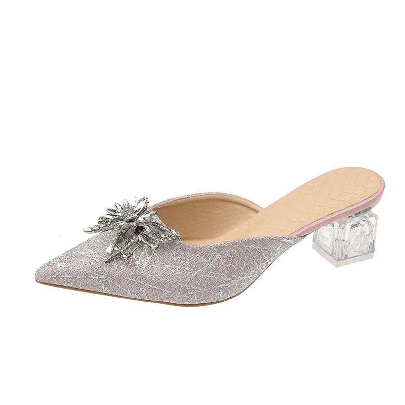 Fashion Women's Luxury Closed Toe Slip on Slipper Mules 2025 Summer Designer Brand Pointed Toe Bow Knot High Heels Shoes Sandals Slides