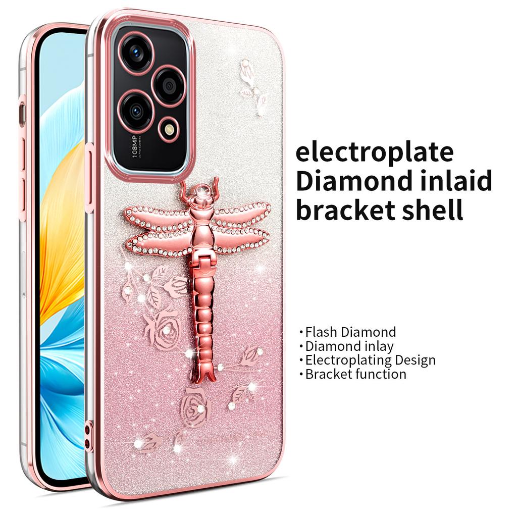 For Honor 200 Lite Case Dragonfly Kickstand TPU Flowers Glitter Phone Cover