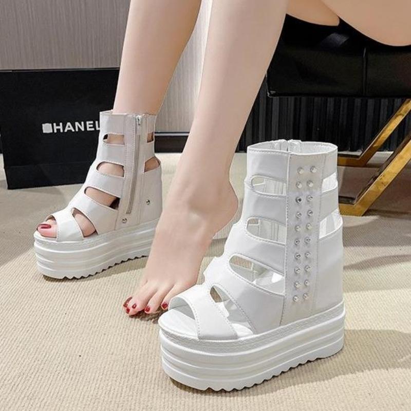 Fashion 12CM Thick Bottom Wedges Women's Sandals 2025 Sexy Summer Woman Shoes Fashion Rome Fish Mouth Increase Within Sandals Pumps