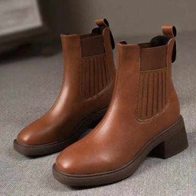 2024 New Autumn Women Boots Brown Chelsea Boots Genuine Leather Women Shoes Winter Retro Ankle Boots Leather Ladies Shoes 35-40