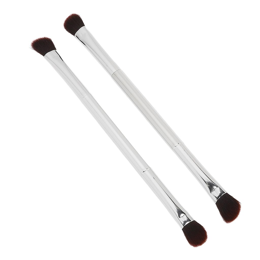 2pcs Double Ended Eyeshadow Brush Set Silver Makeup Soft Fiber Hair Nose Contour Brush Cosmetic Tool