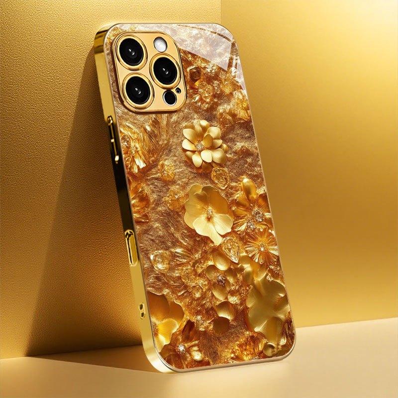 

Stylish Gold Petals High-end Phone Case Electroplated Glass PhoneCase for iPhone 17 16 15 14 13 12 11pm Pro Plus Dropresistant iPhone 11 Pro Max