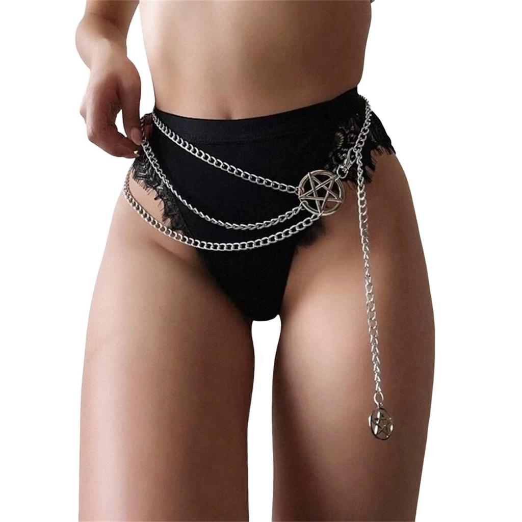 Retro Fünfzackiger Stern Kette Hip-Hop Körperkette Mehrschichtig Heißes Mädchen Ausgeschnitten Quaste Taille Kette