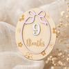Baby Monthly Milestone Ornaments, Wooden Growth Markers with 3D Bow And Flower Decoration, Baby Monthly Milestone Cards for Baby Photos Keepsake