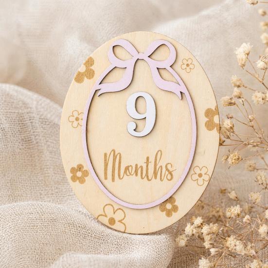 Baby Monthly Milestone Ornaments, Wooden Growth Markers with 3D Bow And Flower Decoration, Baby Monthly Milestone Cards for Baby Photos Keepsake