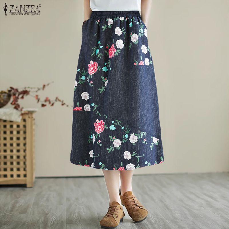 ZANZEA Lässige Röcke mit elastischer Taille und lockerem Blumendruck für Damen