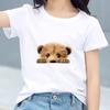Kids Cotton T Shirt Cute Peeking Bear Cub Print Crew Neck Short Sleeve Tee Casual Breathable Boys Girls Summer Tops