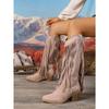 Embroidered Big Yard Pointed Toe High Heel Tassel Boots Women's 2025 Winter New Ethnic Style Thick-heeled Knight Boots