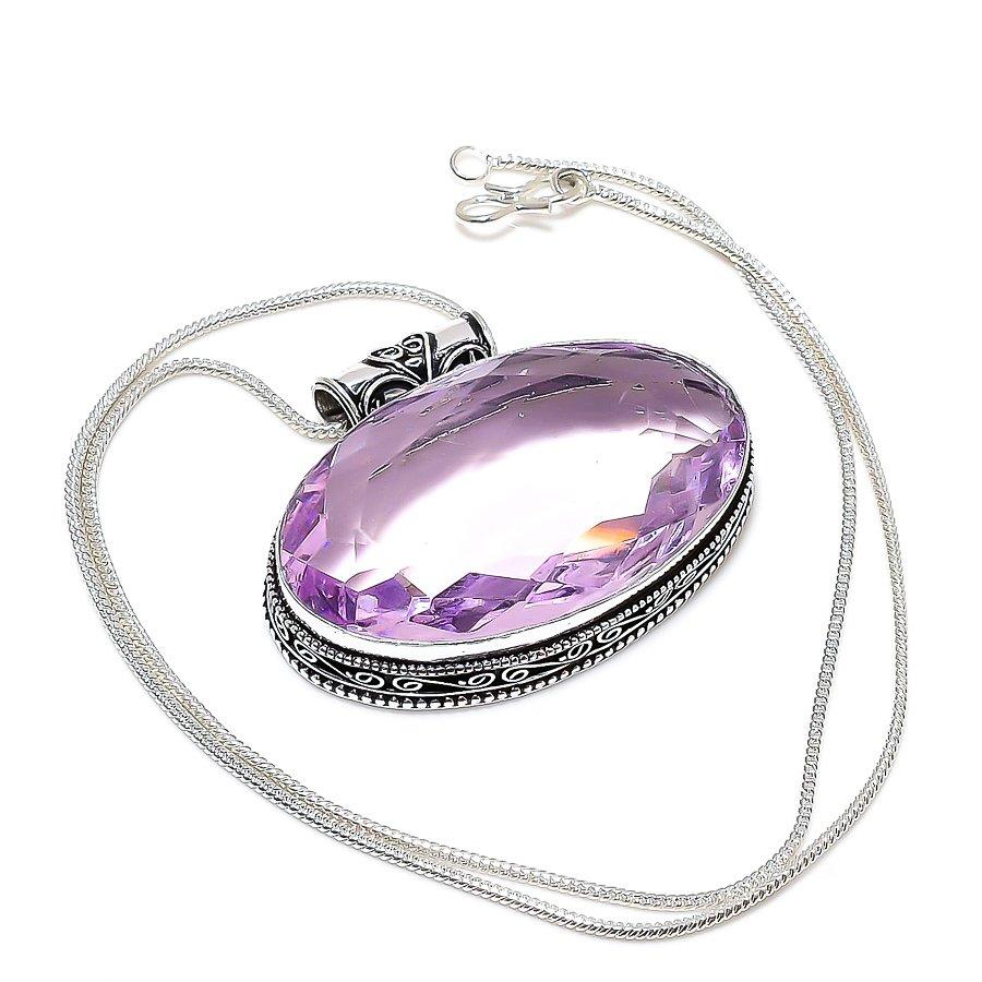 

Винтажный ювелирный кулон ручной работы с розовым кунцитом и драгоценным камнем 1,54 дюйма SR-5042