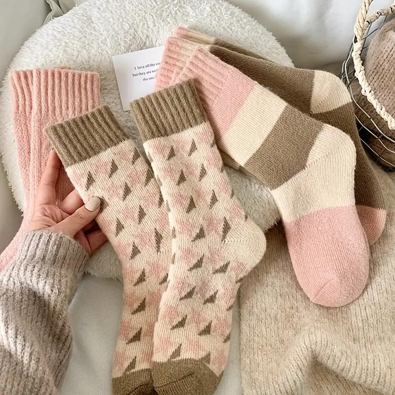 4 Pairs Thickened Terry Socks, Warm & Comfy Mid Tube, Women's Stockings & Hosiery