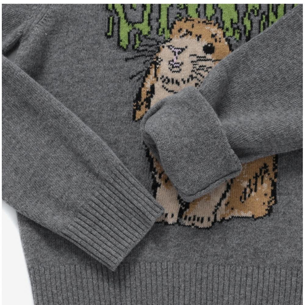 Ganni K2502 523 Bunny Grafik Logo Wollmischung Damen Strick