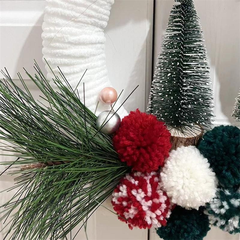 Christmas Wreath Plush Thread Ball Wreath Front Door Xmas Garland Hanging Ornament Navidad New Year Home Windown Decor Pendant