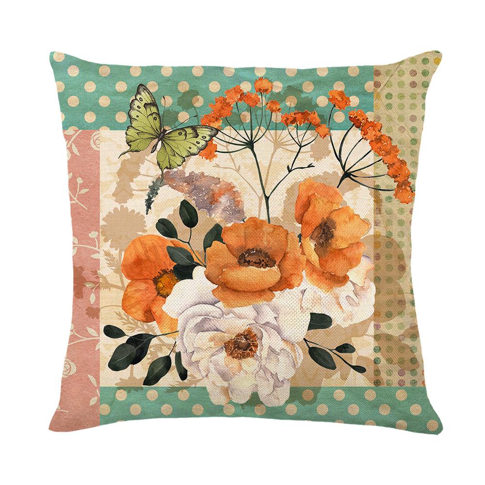 Retro Style Throw Pillow Cover Butterfly Flower Print Home Living Room Sofa Cushion Cover Bedroom Bedside Cushion Cover