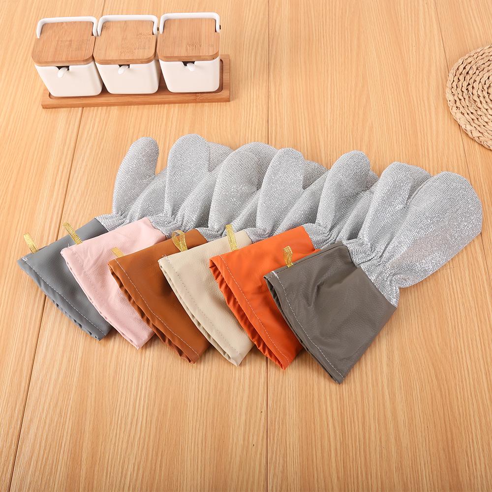 Silver Thread Thickened Leather Dishwashing Gloves - Multifunctional, Anti-Scald, Oil-Proof Kitchen Cleaning Tool.