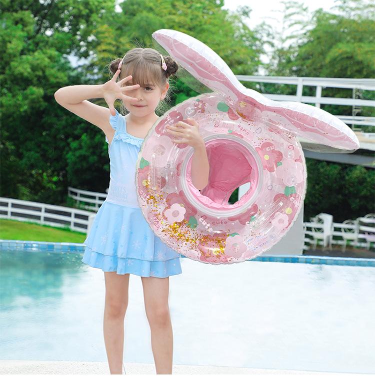 Internet Famous Cartoon Kids Swim Seat Ring Anti Rollover Thickened PVC Inflatable with Canopy Pocket for Water Entertainment