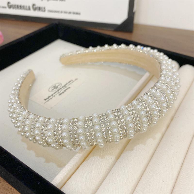 Barock Vintage Perle Glasperlen Schleife Stirnband Mode Haarband Voll Strass Schwamm Haarband Haarschmuck