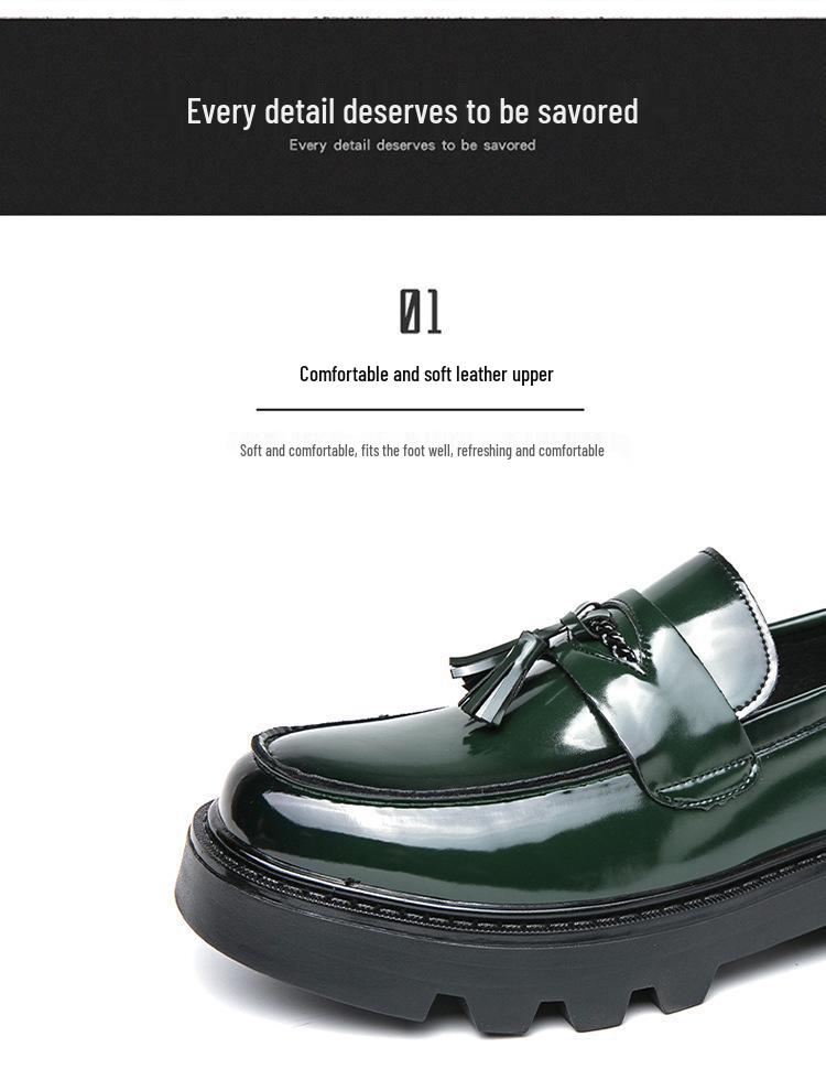 Men's Plus Size Tassel Loafers - 2024 Spring/Autumn, Thick Sole, Height-Enhancing, British Business Casual Platform Leather