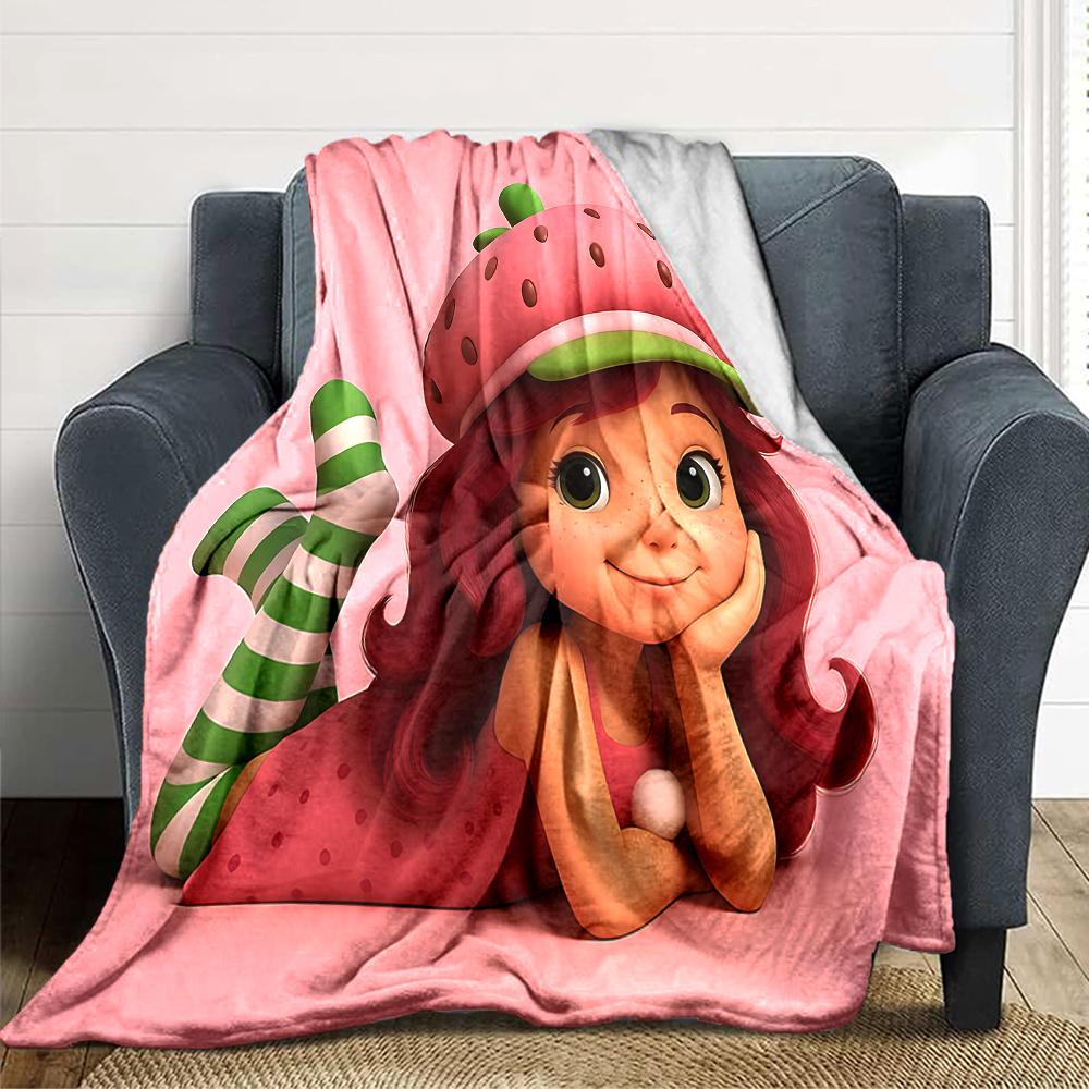 1Pc Strawberry Shortcake'S Sweet Adventure Blanket For Couch Bed Plush Cozy Fuzzy Blanket Super Soft Warm Blankets For Fall And Winter 0918257