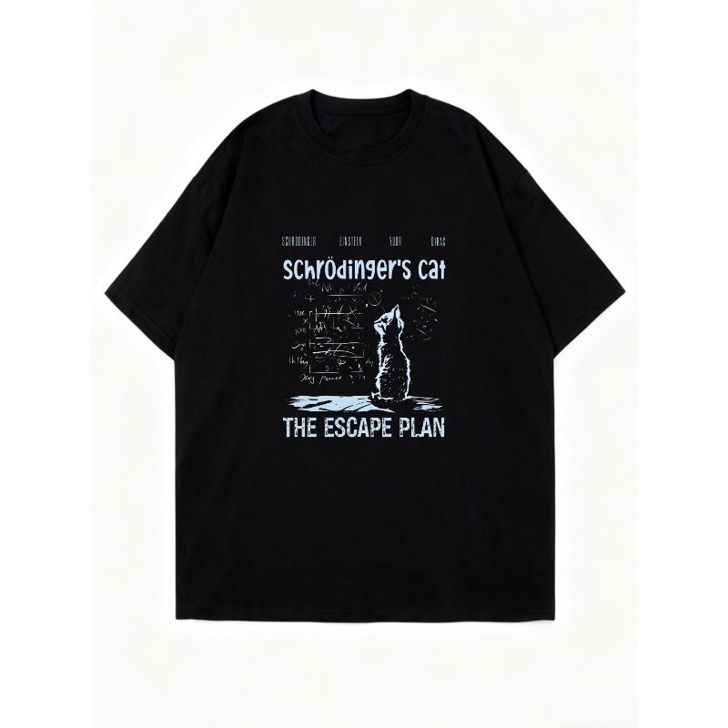Oversized T Shirt Black Schrodinger's Cat The Escape Plan Graphic Print Casual Wear For Women And Men Streetwear Fashion Statement Top