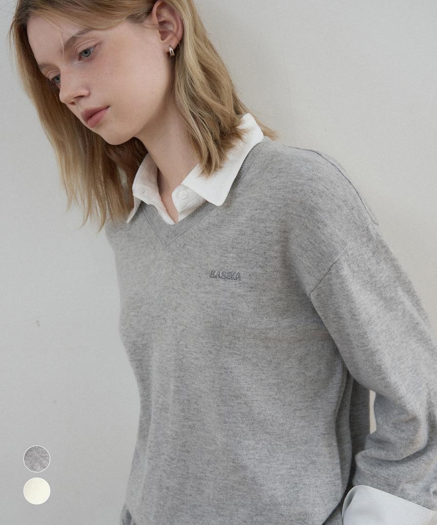 BASIKA Cashmere Basic V-Neck Knit_2 Colors