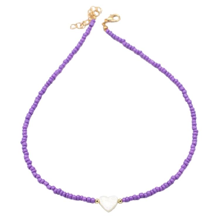 Delicate Bead Chokers Necklace Summer Bohemian Beaded Necklace Y2K Heart Shell-Charm Bead Chokers Necklace Summer