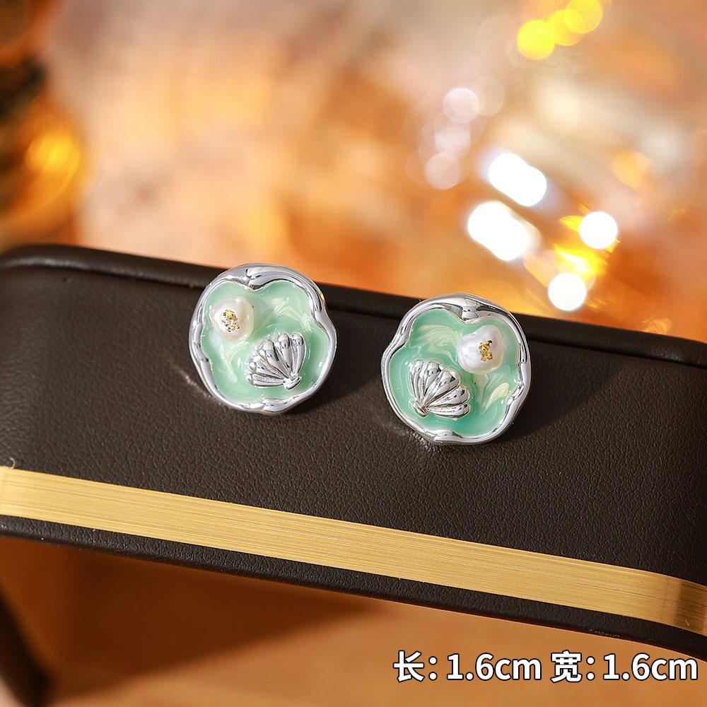 Ainibenni Original Design Enamel Painted Earrings for Women, Monet Garden Oil Painting Style Stud Earrings