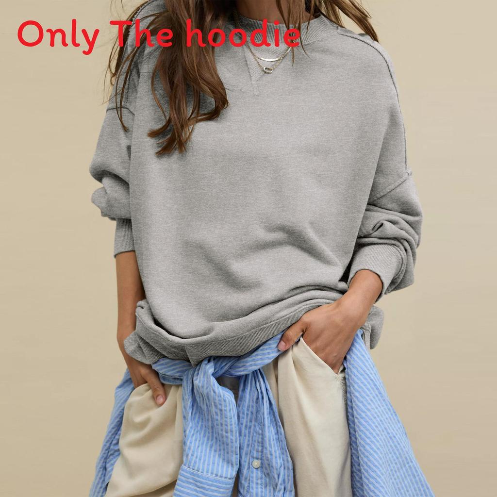 Basic Sweatshirt For Women With Knit Cotton Fabric And Long Lantern Sleeves For Casual Streetwear