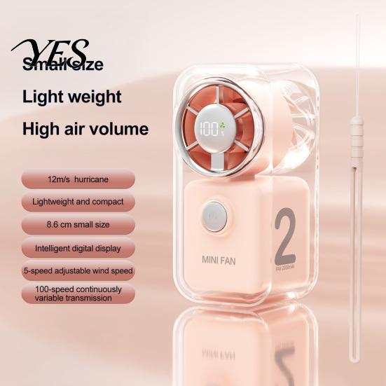 Fast Charging Fan Mini Handheld Fan, Transparent Cyber Portable Small with Digital Power Display Display, 3 Speed USB Rechargeable Pocket for