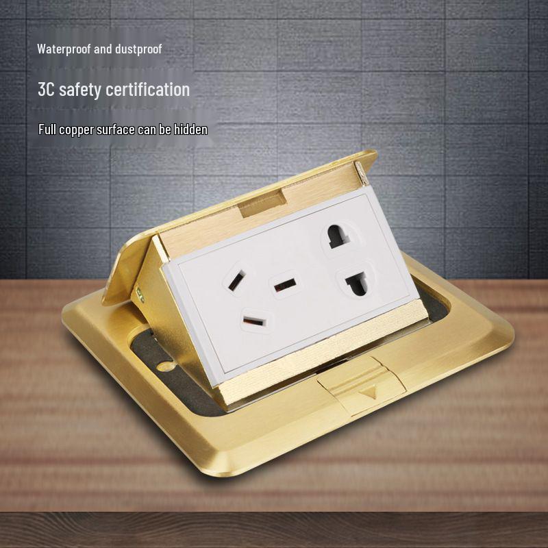 Waterproof Concealed Stainless Steel and Copper Pop-Up Floor Socket with 5 Power and 10 Network Ports