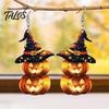 Retro Orange Witch Earrings 1 Pair Halloween Pumpkin for Women, 2 Stacking Daily Wear Sensitive Ears Drop Dangle with Hat, Acrylic Holiday Costume