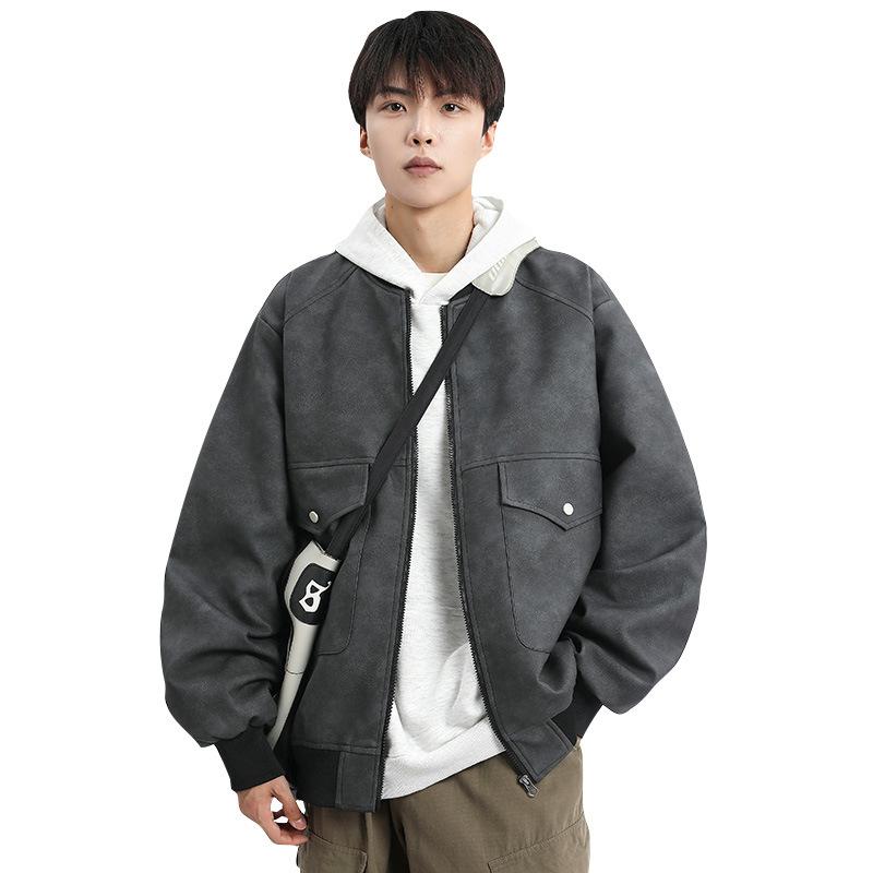 PU Leather Jacket Men's Fattened Leather Jacket Men's Baseball Suit Fat Man Suit American Street