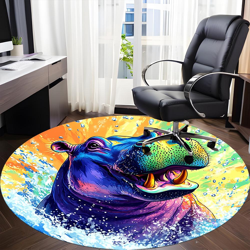 1pc Hippo Print Chair Carpet for Office, Non-slip, Soft and Durable Leisure Rug, Perfect for Office, Living Room yy251103102