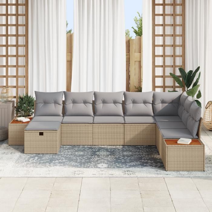 VidaXL Ensemble de canapé de jardin 8 pièces avec coussins Beige Rotin Poly 3359657
