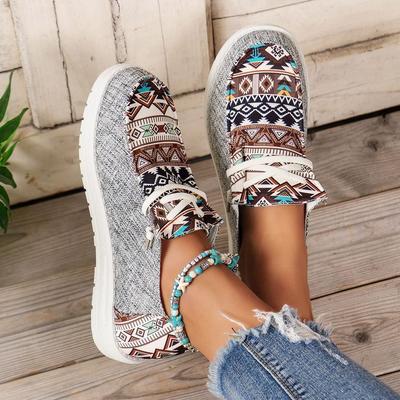 Neue Schnür-Canvas-Slipper, Damen-Freizeitschuhe mit flacher Sohle, Damen-Stoffschuhe und Mama-Schuhe