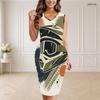 Women Plus Size V Neck Sleeveless Cartoon Bulldozer Printed White Bodycon Midi Dress