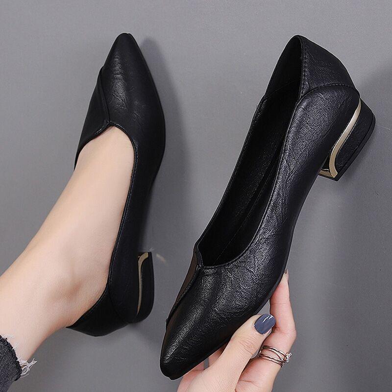 Elegant Minimalist Spring Autumn New Pointed Toe Single Shoes Fashionable Versatile Thick Heel Shallow Mouth Women's Shoes
